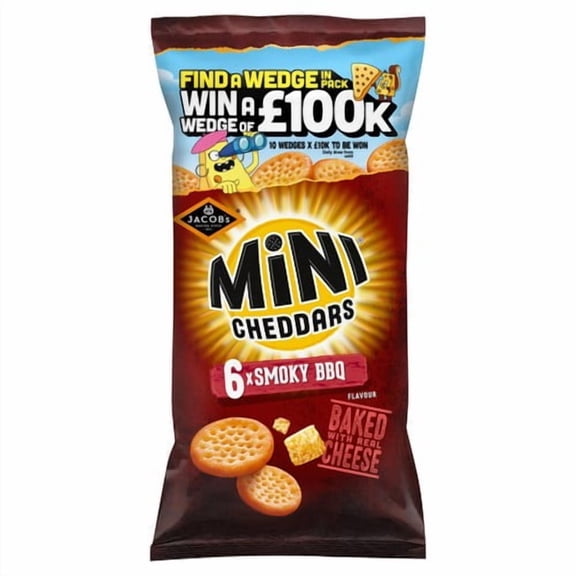 Jacob's Mini Cheddars Smoky BBQ Multipack Baked Snacks 6 x 23g, British Import (Pack of 3)