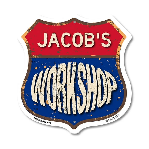 Jacob's Workshop 12 inch X 12 inch Shield-Shaped Rust-Free Aluminum Metal Sign Weather Resistant, UV Protected To last, Gift for Dads and Uncles Classic Americana Crafted in the USA
