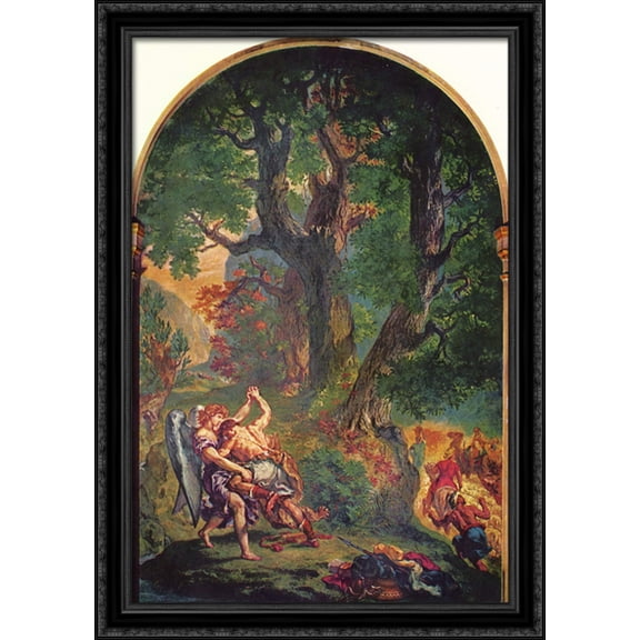 Jacob's fight with the angel 28x40 Large Black Ornate Wood Framed Canvas Art by Eugene Delacroix