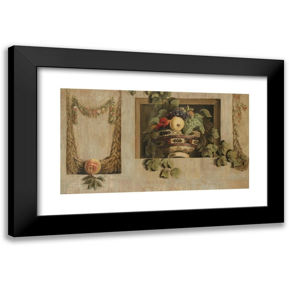 Jacob van Campen 24x15 Black Modern Framed Museum Art Print Titled - Still Life with Fruit and Flower Garlands (1645 - 1650)