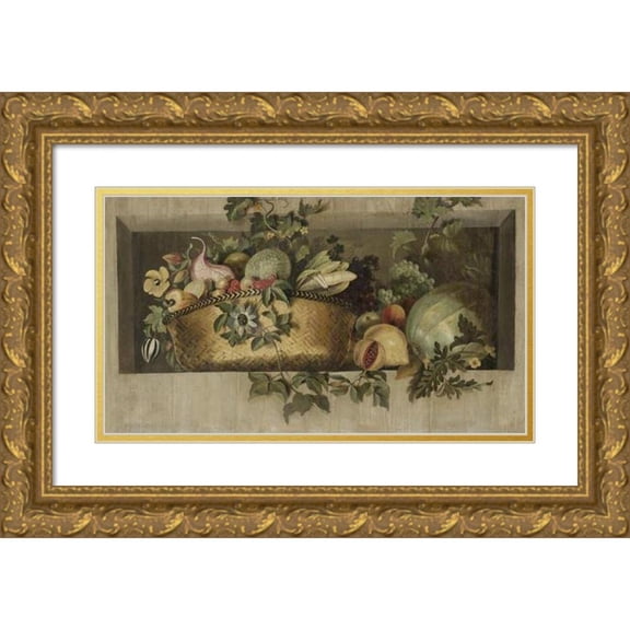 Jacob van Campen 24x15 Gold Ornate Framed and Double Matted Museum Art Print Titled - Still Life with Fruit and Flower Garlands (1645 - 1650)