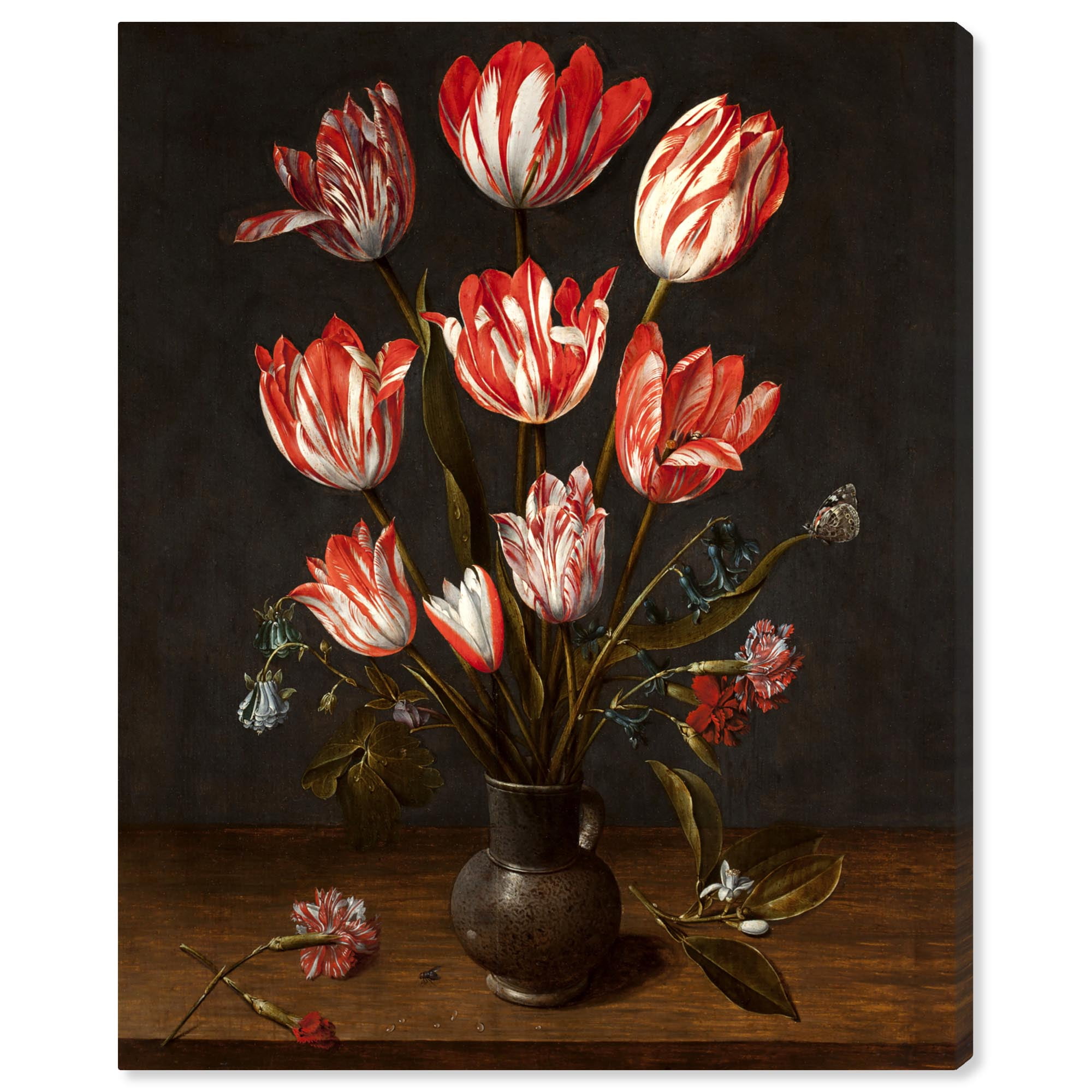 Tulips and Carnations Red and White Canvas Vintage Floral Wall Art