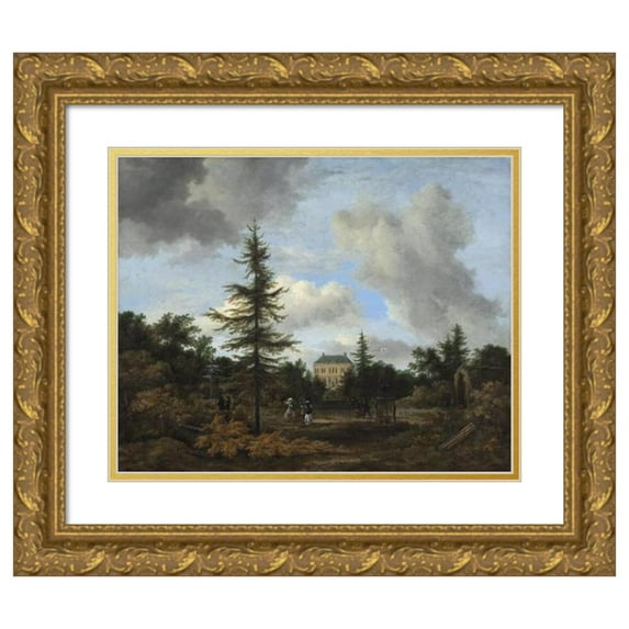 Jacob van Ruisdael 14x12 Gold Ornate Wood Frame and Double Matted Museum Art Print Titled - Country House in a Park (C. 1675)