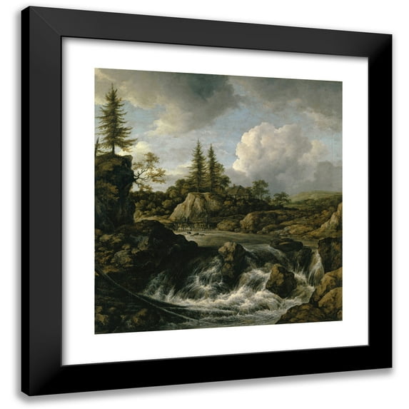 Jacob van Ruisdael 20x21 Black Modern Framed Museum Art Print Titled - Landscape with Waterfall (1660s)