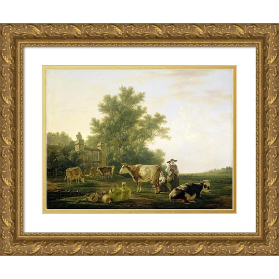 Jacob van Strij 14x11 Gold Ornate Wood Frame and Double Matted Museum Art Print Titled - Milking Time (1800 - 1815)