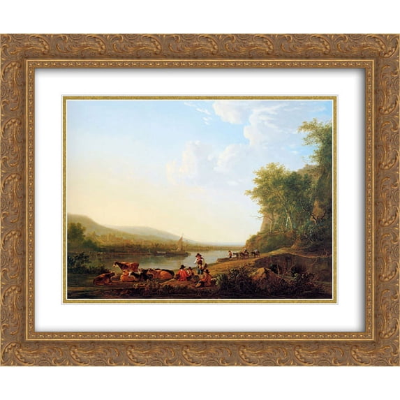 Jacob van Strij 2x Matted 24x20 Gold Ornate Framed Art Print 'Mountainous riverlandscape'