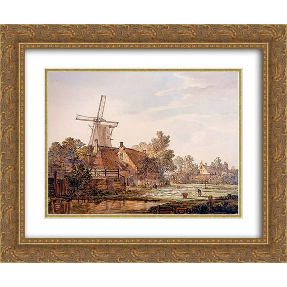 Jacob van Strij 2x Matted 24x20 Gold Ornate Framed Art Print 'View on Bleechingground in Vriesepoort'