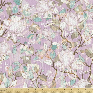 Ambesonne Jacobean Fabric by the Yard Upholstery, Nature Branches, 5 Yards, Pale Mauve Multicolor