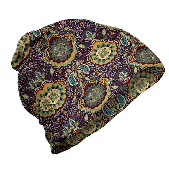 Jacobean Unisex Beanie, Botanical Art Composition, Hiking Outdoors, Charcoal Grey Multicolor, by Ambesonne