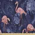 thumbnail image 1 of Ambesonne Jacobean Fabric by the Yard Upholstery, Exotic Floral Flamingos, 3 Yards, Indigo Pink, 1 of 4