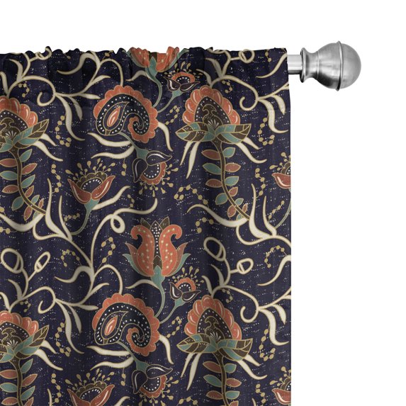 Jacobean Window Curtains, Repetitive Pattern with Grunge Style Flower Swirls Damask, Lightweight Decorative Panels Set of 2 with Rod Pocket, 56" x 95", Indigo Multicolor, by Ambesonne