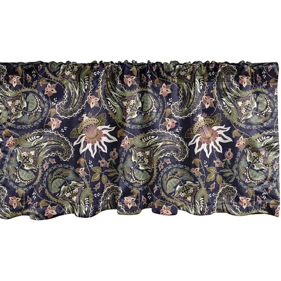 Jacobean Window Valance, Floral Vintage Nostalgia Pattern with Paisley Repetition, Curtain Valance for Kitchen Bedroom Decor with Rod Pocket, 54" X 18", Indigo Green