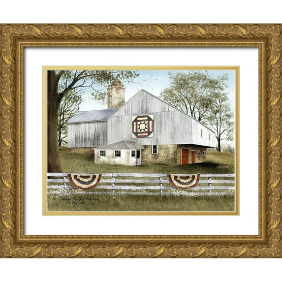 Jacobs, Billy 14x12 Gold Ornate Wood Framed with Double Matting Museum Art Print Titled - American Star Quilt Block Barn