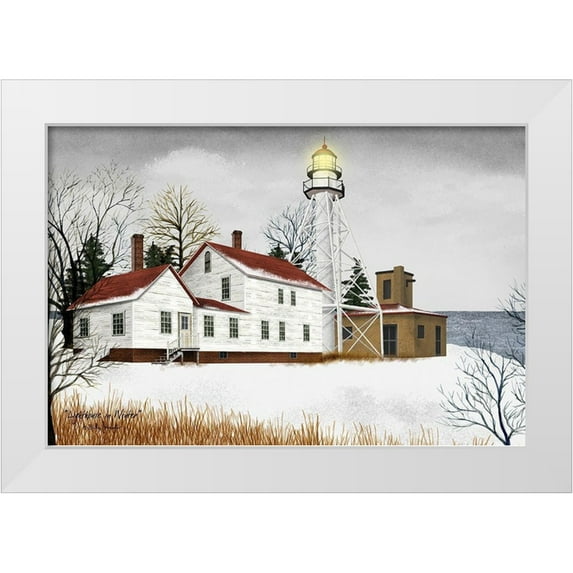 Jacobs, Billy 24x17 White Modern Wood Framed Museum Art Print Titled - Lighthouse in Winter