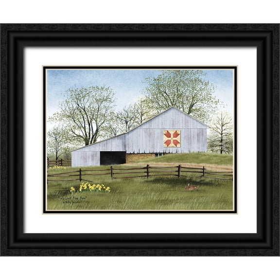Jacobs, Billy 24x19 Black Ornate Wood Framed with Double Matting Museum Art Print Titled - Tulip Quilt Block Barn