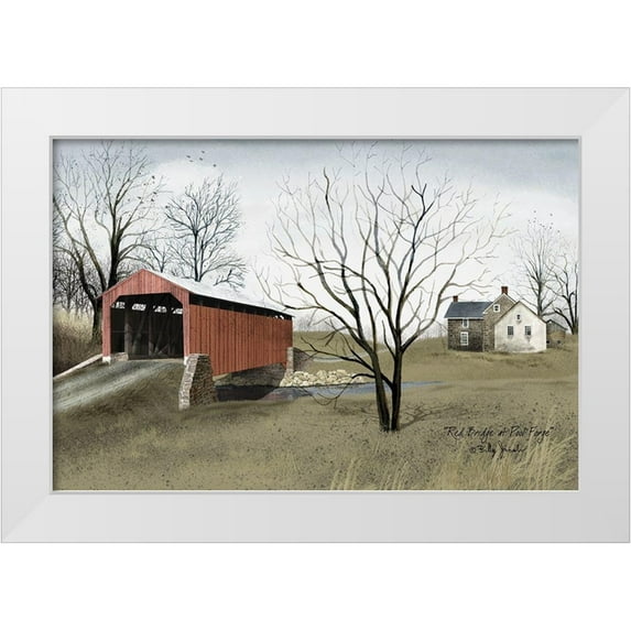 Jacobs, Billy 32x23 White Modern Wood Framed Museum Art Print Titled - Red Bridge at Pool Forge