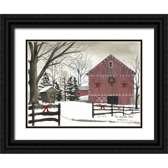 Jacobs, Billy 32x25 Black Ornate Wood Framed with Double Matting Museum Art Print Titled - Christmas Barn