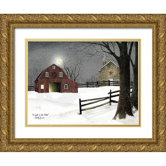 Jacobs, Billy 32x25 Gold Ornate Wood Framed with Double Matting Museum Art Print Titled - A Light in the Stable