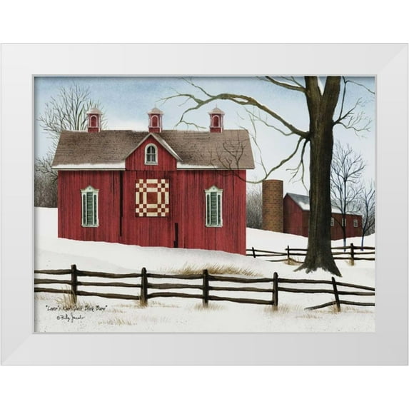 Jacobs, Billy 32x25 White Modern Wood Framed Museum Art Print Titled - Lovers Knot Quilt Block Barn