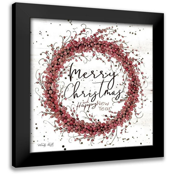 Jacobs, Cindy 12x12 Black Modern Framed Museum Art Print Titled - Merry Christmas Berry Wreath