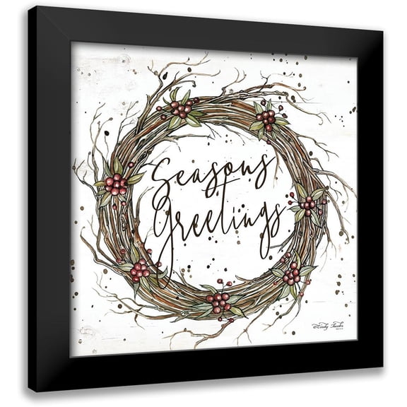 Jacobs, Cindy 12x12 Black Modern Framed Museum Art Print Titled - Seasons Greetings Wreath