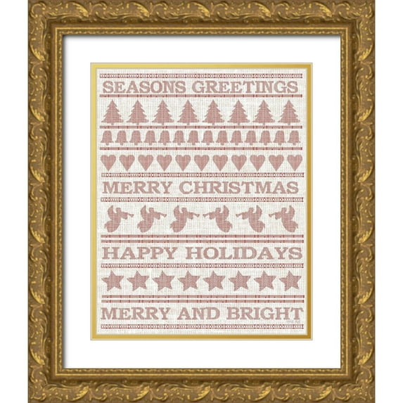 Jacobs, Cindy 12x14 Gold Ornate Wood Framed with Double Matting Museum Art Print Titled - Holiday Sentiments Stitchery I