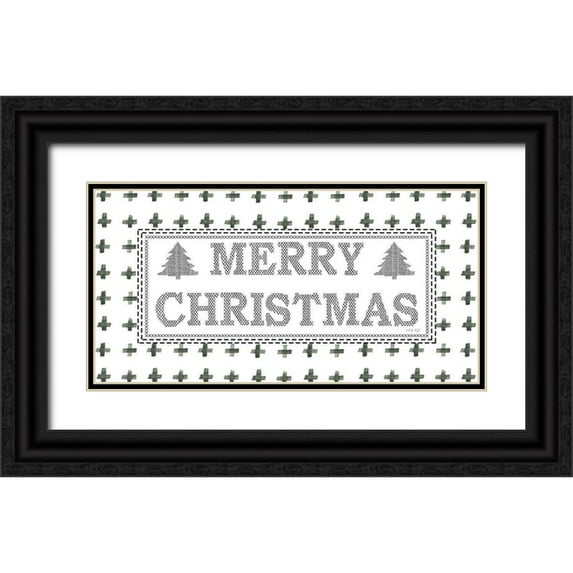 Jacobs, Cindy 14x9 Black Ornate Wood Framed with Double Matting Museum Art Print Titled - Merry Christmas Stitchery