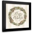 thumbnail image 1 of Jacobs, Cindy 15x15 Black Modern Framed Museum Art Print Titled - Sage Happy Holidays Wreath, 1 of 5