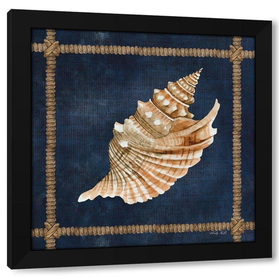Cindy Jacobs 15x15 Black Modern Wood Framed Wall Art Titled - Seashell on Navy V