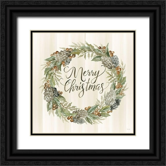 Jacobs, Cindy 15x15 Black Ornate Wood Framed with Double Matting Museum Art Print Titled - Sage Merry Christmas Wreath