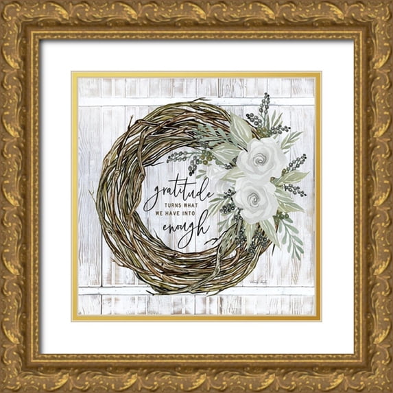 Jacobs, Cindy 15x15 Gold Ornate Wood Framed with Double Matting Museum Art Print Titled - Gratitude Wreath