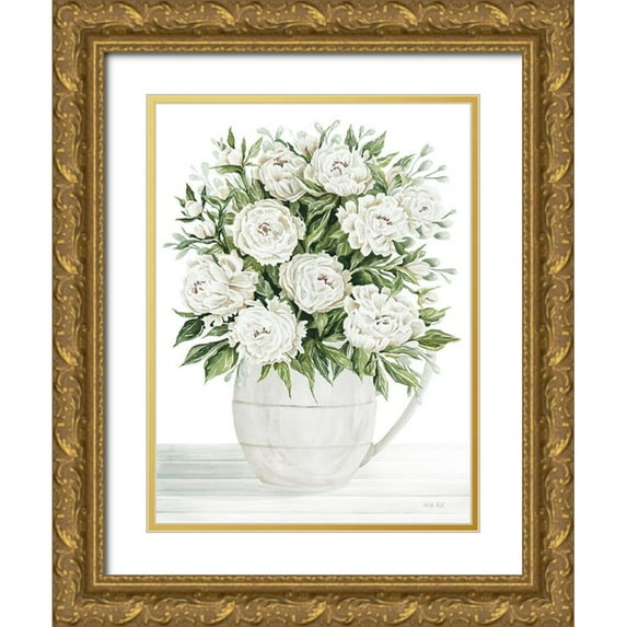 Jacobs, Cindy 15x18 Gold Ornate Wood Framed with Double Matting Museum Art Print Titled - Peonies on White I