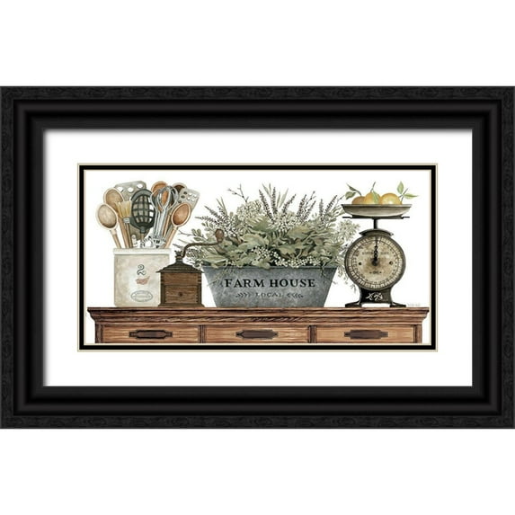 Jacobs, Cindy 18x11 Black Ornate Wood Framed with Double Matting Museum Art Print Titled - Farm House Kitchen