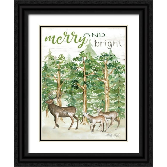 Jacobs, Cindy 19x24 Black Ornate Wood Framed with Double Matting Museum Art Print Titled - Merry and Bright Deer