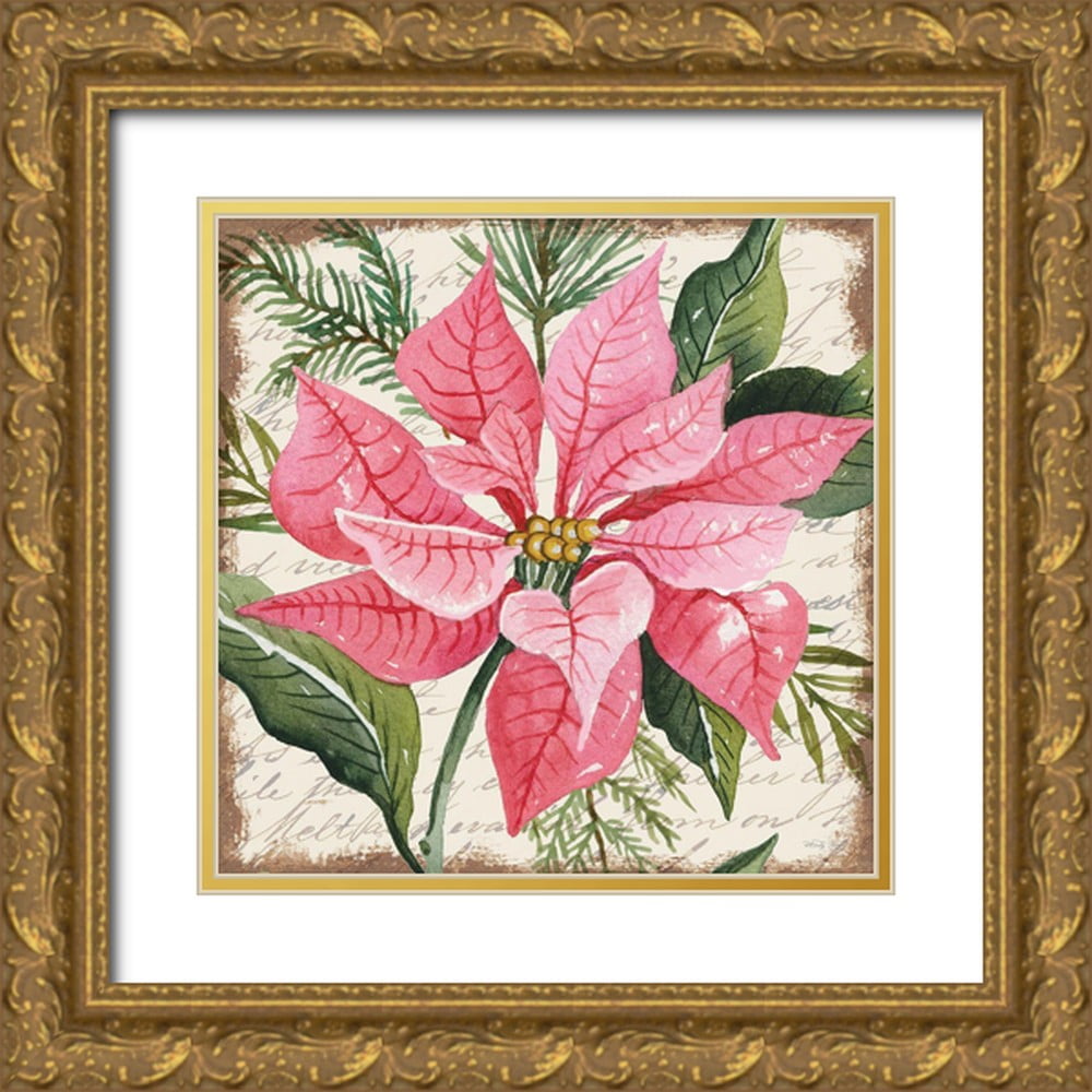 Pink Poinsettia Botanical 20x20 Gold Ornate Wood Framed Print