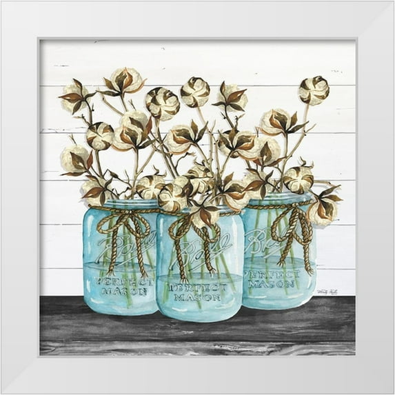 Jacobs, Cindy 20x20 White Modern Wood Framed Museum Art Print Titled - Blue Jars - Cotton Stems