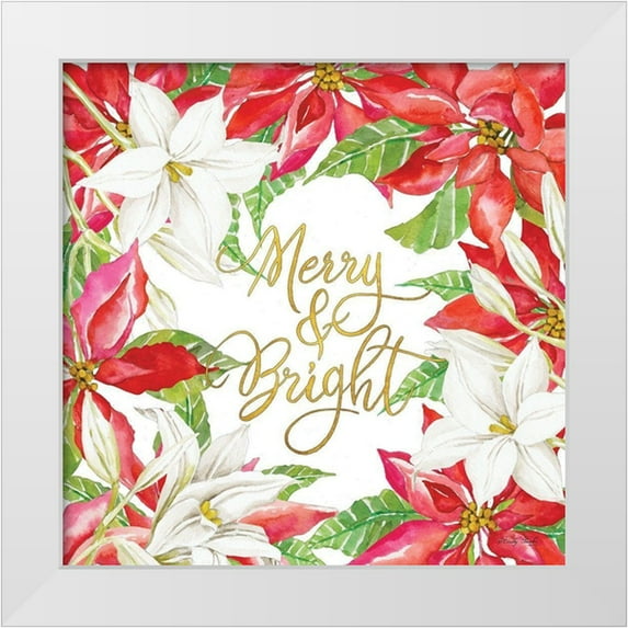 Jacobs, Cindy 20x20 White Modern Wood Framed Museum Art Print Titled - Merry And Bright Poinsettias