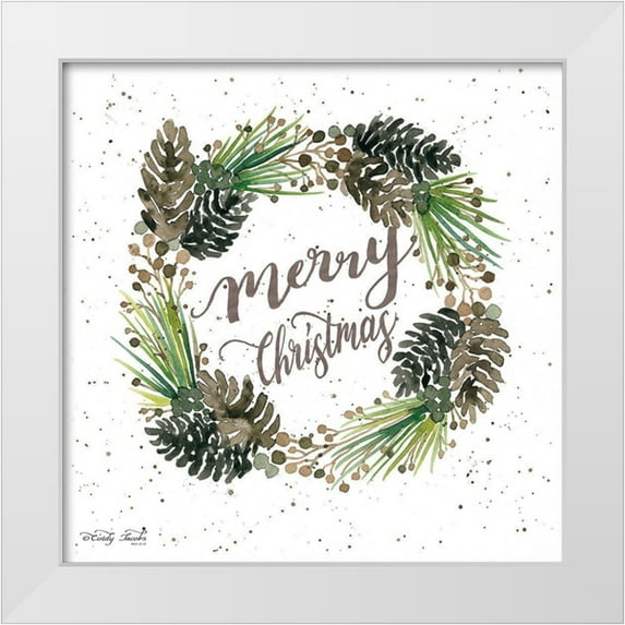 Jacobs, Cindy 20x20 White Modern Wood Framed Museum Art Print Titled - Merry Christmas Wreath