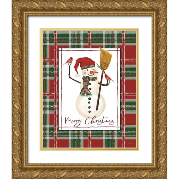 Jacobs, Cindy 20x24 Gold Ornate Wood Framed with Double Matting Museum Art Print Titled - Merry Christmas Snowman