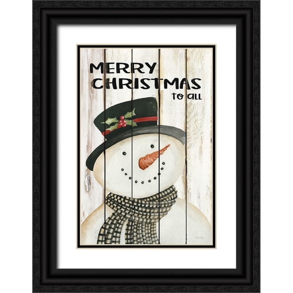 Jacobs, Cindy 23x32 Black Ornate Wood Framed with Double Matting Museum Art Print Titled - Merry Christmas to All Snowman