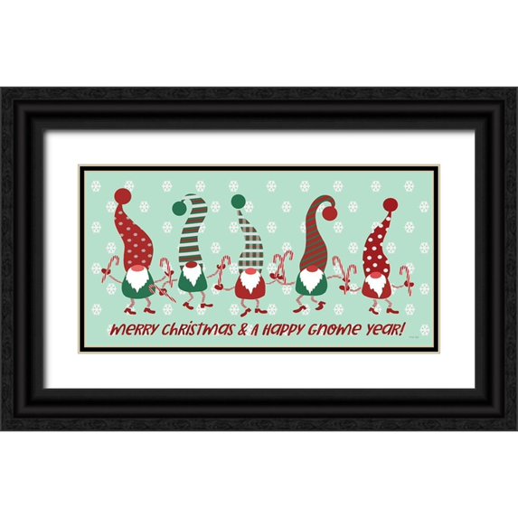 Jacobs, Cindy 24x14 Black Ornate Wood Framed with Double Matting Museum Art Print Titled - Merry Christmas and Happy Gnome Year