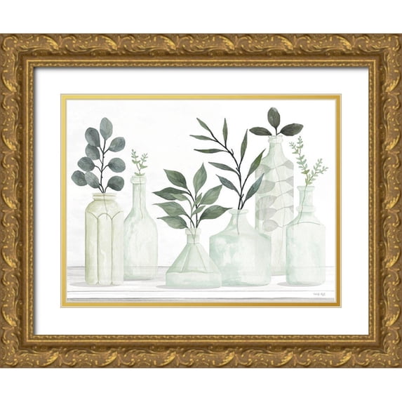 Jacobs, Cindy 24x19 Gold Ornate Wood Framed with Double Matting Museum Art Print Titled - Bottles and Greenery II