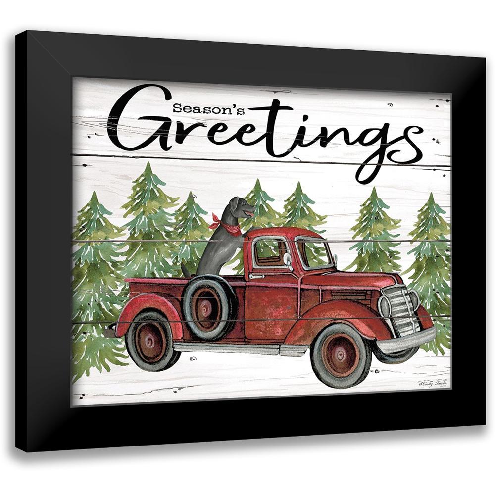 Jacobs, Cindy 24x20 Black Modern Framed Museum Art Print Titled - Seasons Greetings Red Truck ...