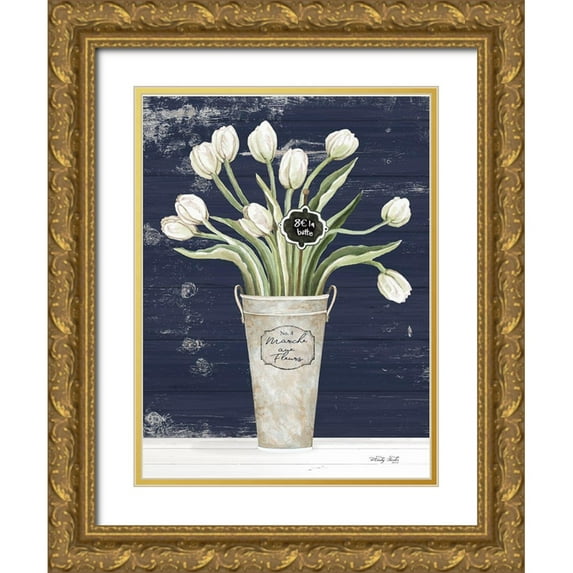 Jacobs, Cindy 25x32 Gold Ornate Wood Framed with Double Matting Museum Art Print Titled - Tulips on Navy II
