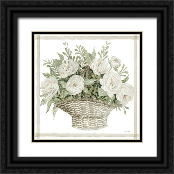 Jacobs, Cindy 26x26 Black Ornate Wood Framed with Double Matting Museum Art Print Titled - Basket of Peonies