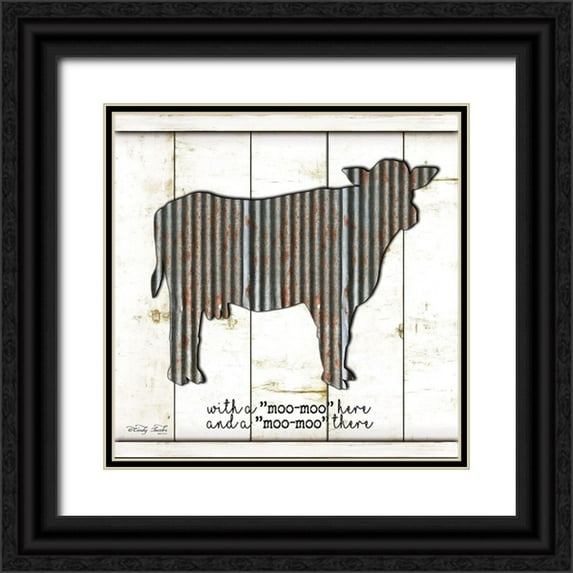 Jacobs, Cindy 26x26 Black Ornate Wood Framed with Double Matting Museum Art Print Titled - Metal Cow