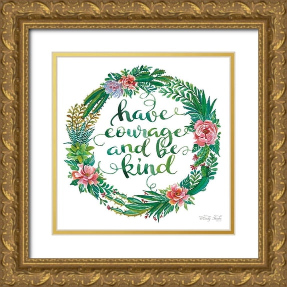 Jacobs, Cindy 26x26 Gold Ornate Wood Framed with Double Matting Museum Art Print Titled - Have Courage Succulent Wreath