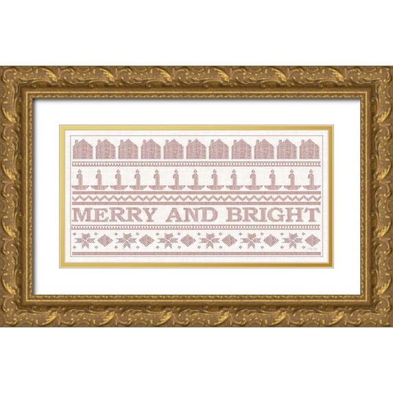 Jacobs, Cindy 32x18 Gold Ornate Wood Framed with Double Matting Museum Art Print Titled - Merry and Bright Stitchery