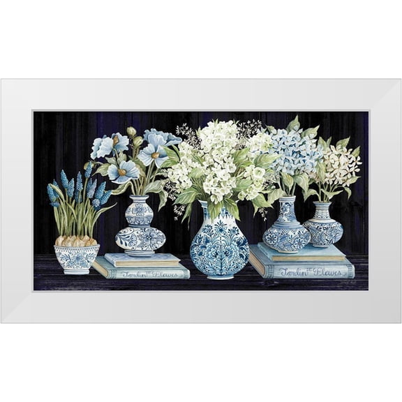 Jacobs, Cindy 32x19 White Modern Wood Framed Museum Art Print Titled - Delft Blue Floral IV