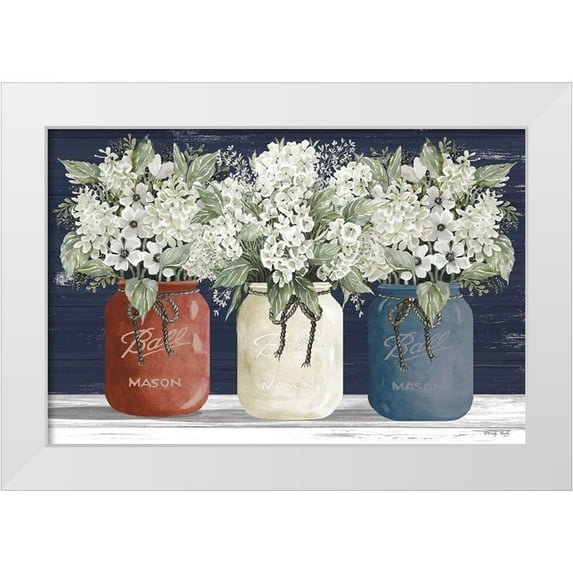 Jacobs, Cindy 32x23 White Modern Wood Framed Museum Art Print Titled - Red, White and Blue Jar Trio